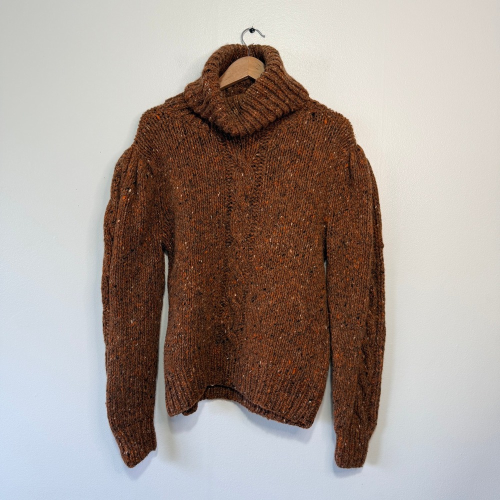 Vintage La Chine Wool Cable Knit Turtleneck Sweater Size‎ L Brown Orange Speckle